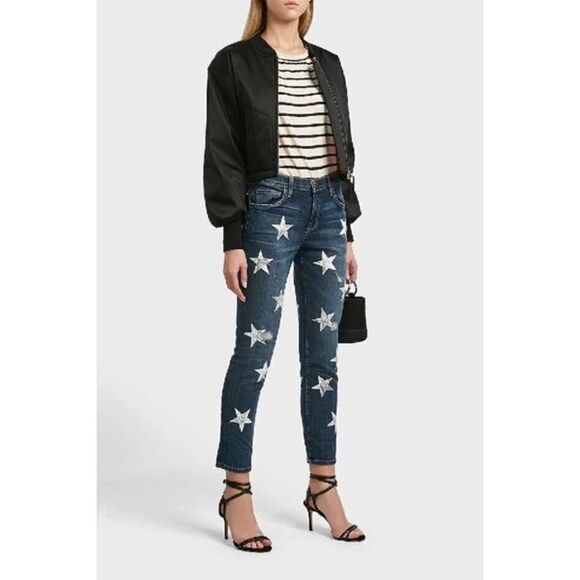 Current Elliott The Fling Star Print Jean Boyfriend Embellished Relaxed Size 25 - Picture 1 of 13